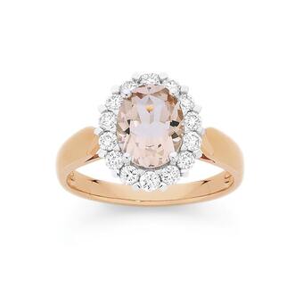 Angus & Coote 9ct rose gold morganite & diamond ring offer