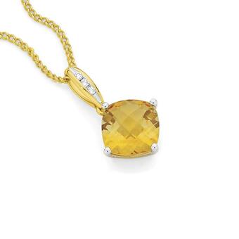 Angus & Coote 9ct gold citrine & diamond pendant offer