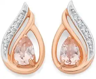 Angus & Coote 9ct rose gold morganite & diamond earrings offer
