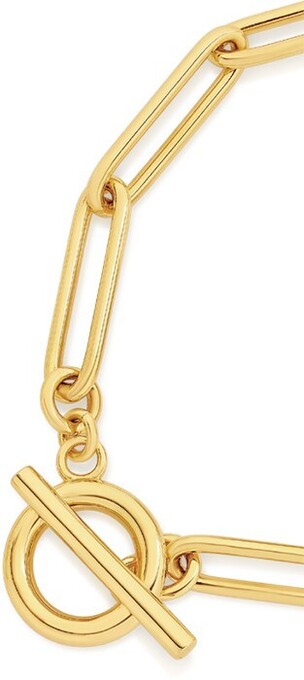 Angus & Coote 9ct gold 19cm solid paperclip fob bracelet offer