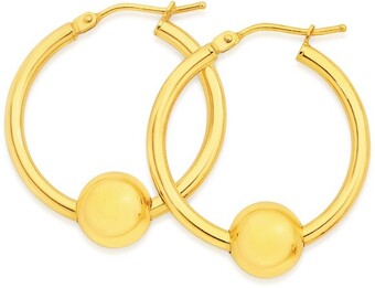 Angus & Coote 9ct gold 2x20mm sliding ball hoop earrings offer