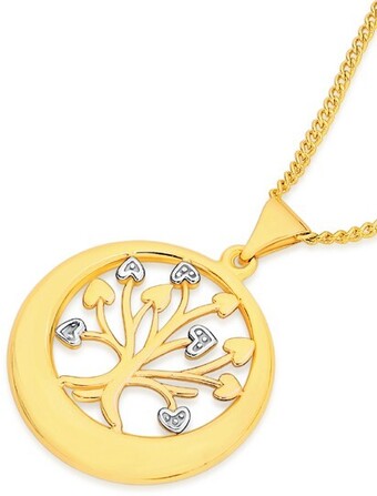 Angus & Coote 9ct gold two tone tree of life pendant offer