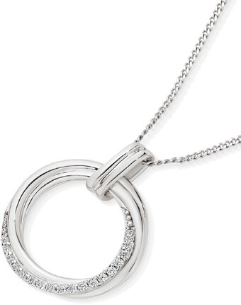 Angus & Coote Sterling silver cubic zirconia & plain entwined circle pendant offer