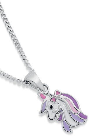 Angus & Coote Sterling silver kids enamel unicorn head & mane pendant offer