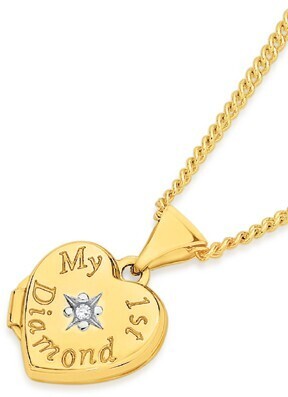 Angus & Coote 9ct gold kids my first diamond heart locket offer