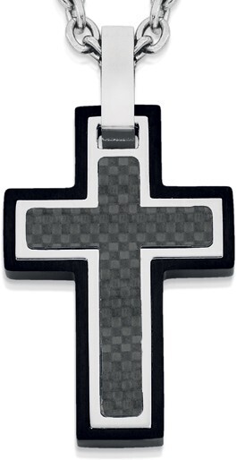 Angus & Coote M+y stainless steel men's carbon fibre cross pendant offer