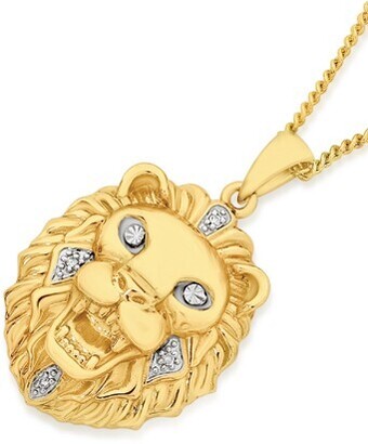Angus & Coote 9ct gold men's two tone diamond-set lion head pendant offer
