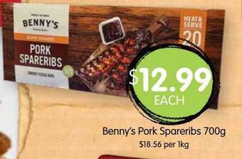 Spudshed Benny's pork spareribs offer