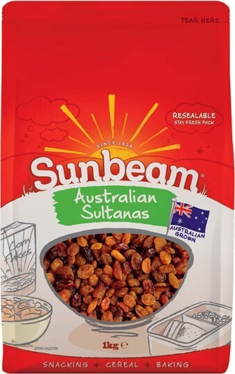 Sunbeam australian sultanas or mixed fruit 1kg