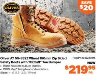 RSEA Safety Oliver AT 55-332Z Wheat 150mm Zip Sided Safety Boots With TECtuff Toe Bumper offer