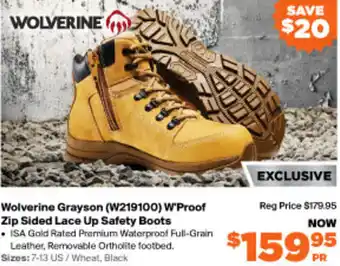 RSEA Safety Wolverine Grayson (W219100) W'Proof Zip Sided Lace Up Safety Boots offer