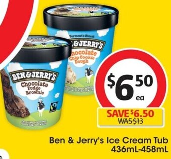 Coles Ben & Jerry's Ice Cream Tub 436ml-458ml offer