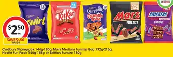 Coles Cadbury Sharepack 144g-180g, Mars Medium Funsize Bag 132g-216g, Nestle Fun Pack 140g-185g Or Skittles Funsize 180g offer