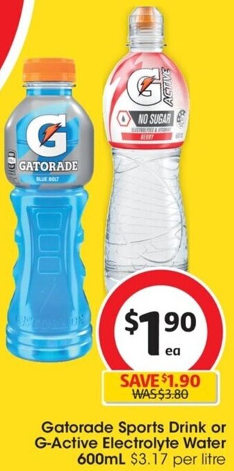 Coles Gatorade Sports Drink Or G-Active Electrolyte Water 600ml offer