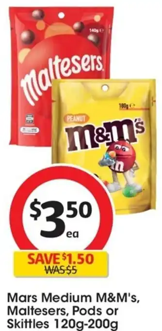 Coles Mars Medium M&M's Maltesers, Pods Or Skittles 120g-200g offer