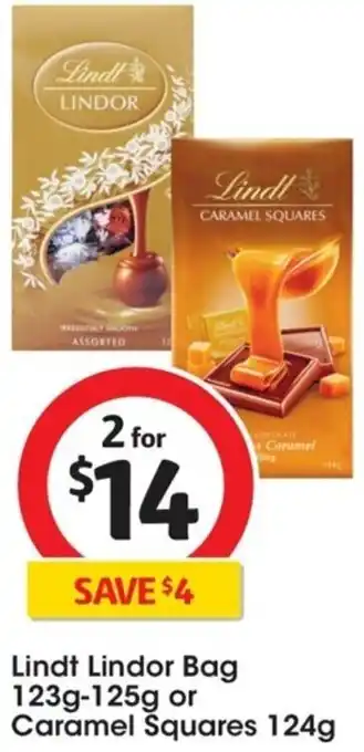 Coles Lindt Lindor Bag 123g-125g Or Caramel Squares 124g offer