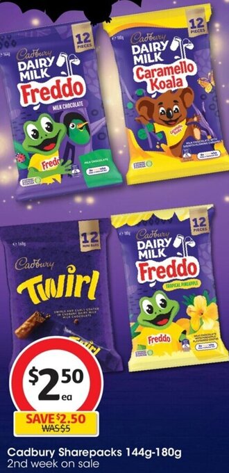 Coles Cadbury Sharepacks 144g-180g offer