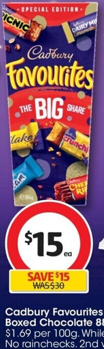 Coles Cadbury Favourites Boxed Chocolate 886g offer