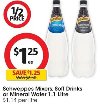 Coles Schweppes Mixers, Soft Drinks Or Mineral Water 1.1 Litre offer