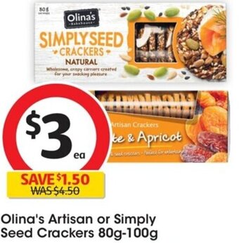 Coles Olina's Artisan Or Simply Seed Crackers 80g-100g offer