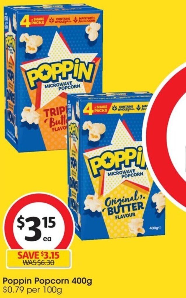 Poppin Popcorn 400g offer at Coles
