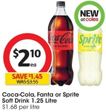Coles Coca-Cola, Fanta Or Sprite Soft Drink 1.25 Litre offer