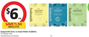 Coles Tonic Or Soda Water 4x200ml offer
