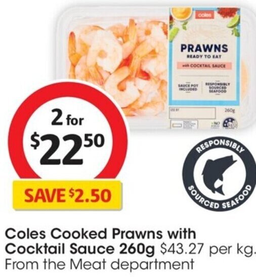 Coles Cooked Prawns With Cocktail Sauce 260g offer at Coles