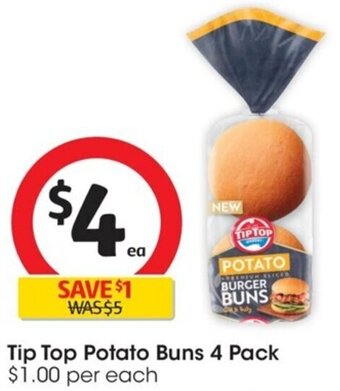 Coles Tip Top Potato Buns 4 Pack offer