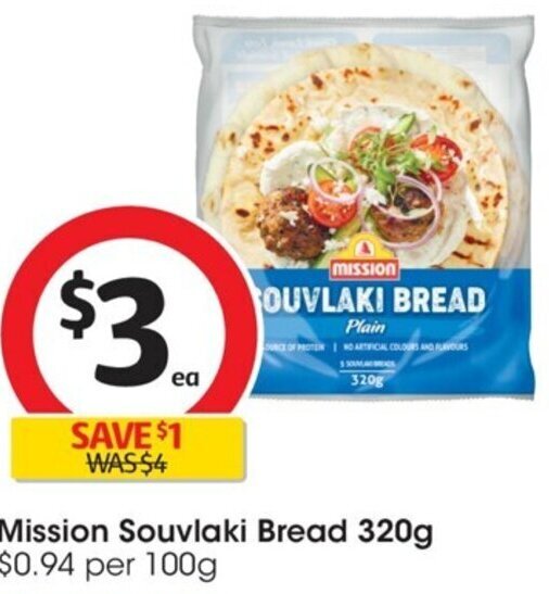 Mission Souvlaki Bread 320g offer at Coles