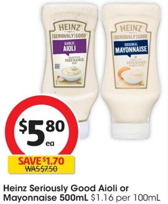 Heinz Seriously Good Aioli Or Mayonnaise 500ml offer at Coles