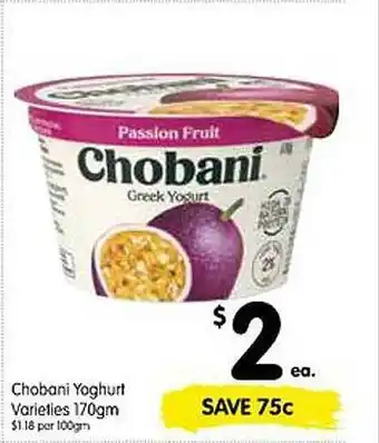 Spar Chobani yoghurt varieties offer