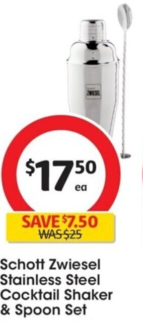 Coles Schott Zwiesel Stainless Steel Cocktail Shaker & Spoon Set offer