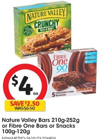 Coles Nature Valley Bars 210g-252g Or Fibre One Bars Or Snacks 100g-120g offer