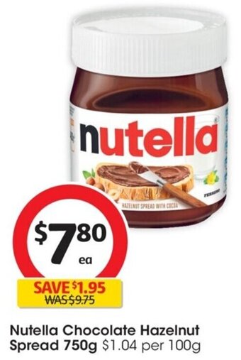 Coles Nutella Chocolate Hazelnut Spread 750g offer