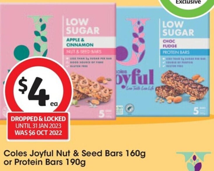 Coles Joyful Nut & Seed Bars 160g Or Protein Bars 190g offer at Coles
