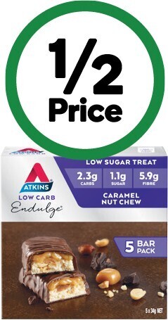 Woolworths Atkins endulge caramel nut bar pk 5> offer