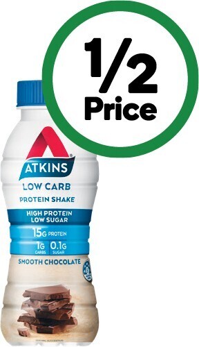 Woolworths Atkins lo carb protein shake chocolate 330ml> offer