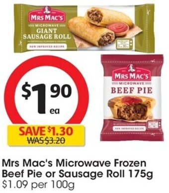 Coles Mrs Mac's Microwave Frozen Beef Pie Or Sausage Roll 175g offer