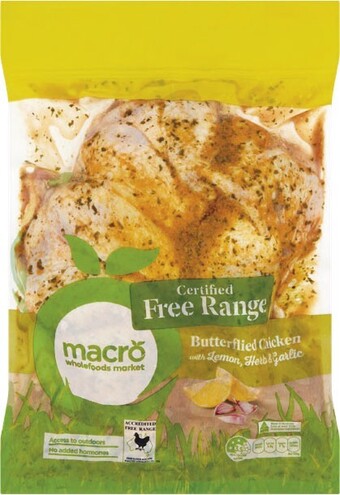 Woolworths Macro free range fresh butterflied bone in chicken with lemon herb & garlic marinade – from the meat dept offer
