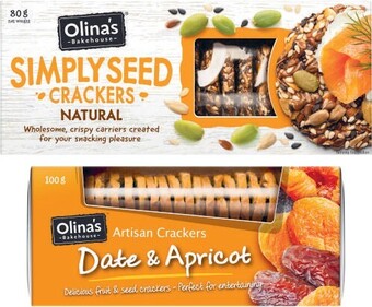 Coles Olina's artisan or simply seed crackers 80g-100g offer