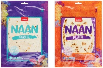 Coles Coles naan or indian roti bread 225g-280g offer