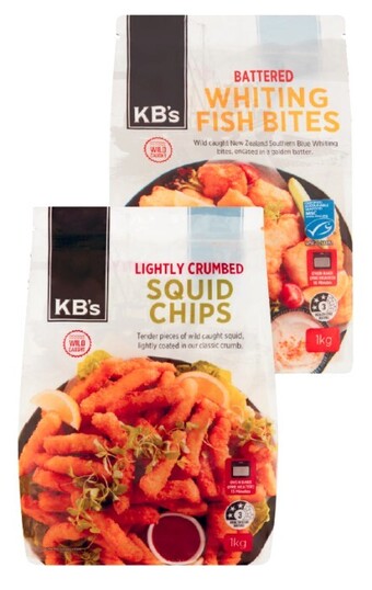 Coles Kb's squid chips or battered bites 1kg offer
