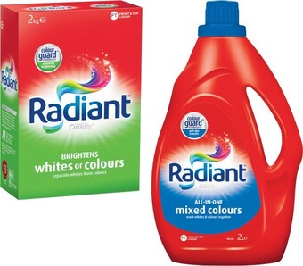 Coles Radiant laundry liquid 2 litre or powder 2kg offer