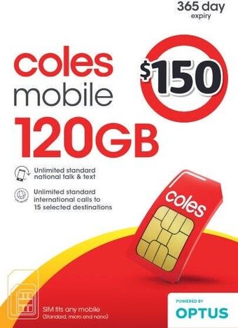 Coles Coles mobile $150 sim offer