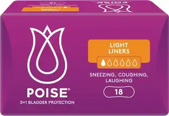 Coles Poise light absorbency liners for bladder leakage 18 pack offer