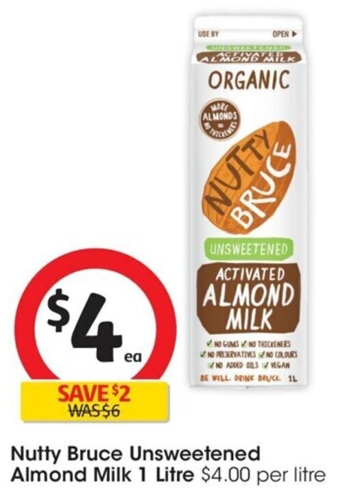 Nutty Bruce Unsweetened Almond Milk 1 Litre offer at Coles