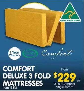 Clark Rubber Comfort deluxe 3 fold mattresses offer