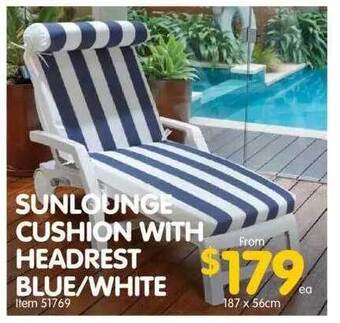 Sunlounge cushion with headrest blue-white