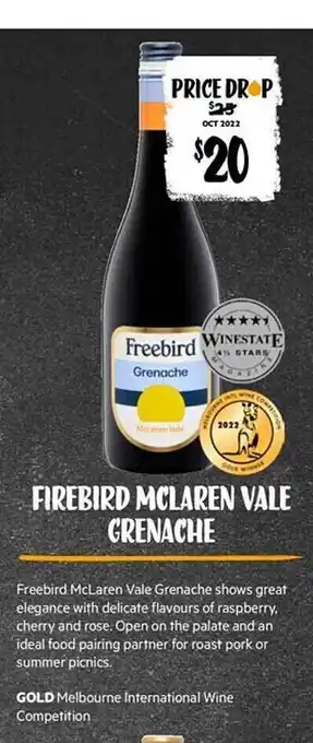 First Choice Liquor Freebird mclaren vale grenache offer